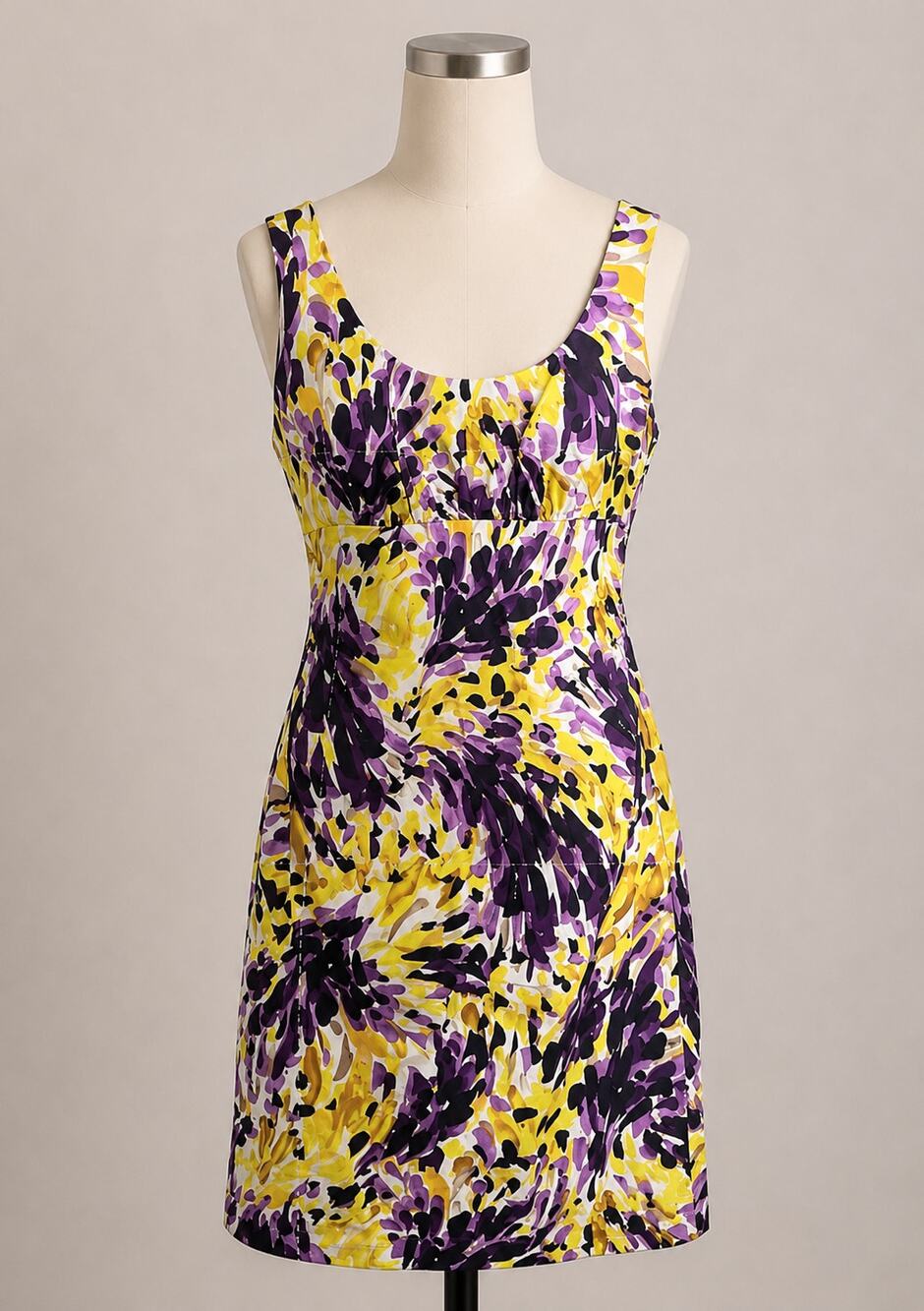 Donna Ricco Floral Sleeveless Dress Purple Yellow Bright